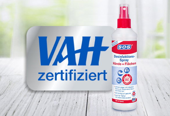 SOS Desinfektios-Spray ist VAH-zertifiziert.